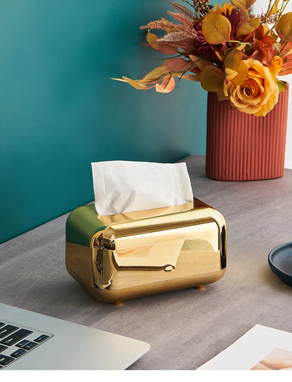 Light Luxury Golden Tissue Box Wipe Case Boxed Tissue Office and Home Storage Box Living Room Desktop Decoration Tissue Box Gift