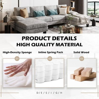 Convertible Sectional Sofa Couch, Modern Chenille Fabric U-Shaped, 4-Seat with Long Chaise for Living Room,
