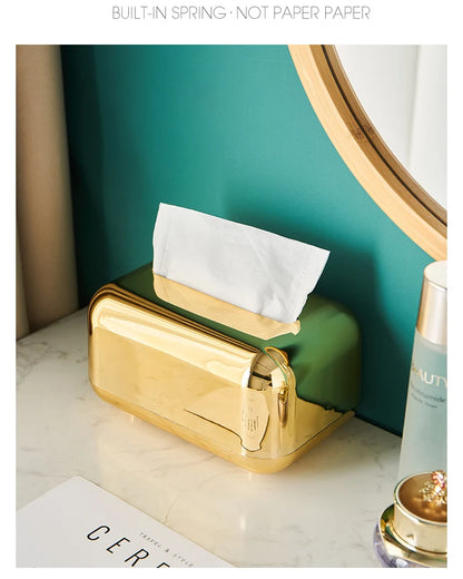 Light Luxury Golden Tissue Box Wipe Case Boxed Tissue Office and Home Storage Box Living Room Desktop Decoration Tissue Box Gift