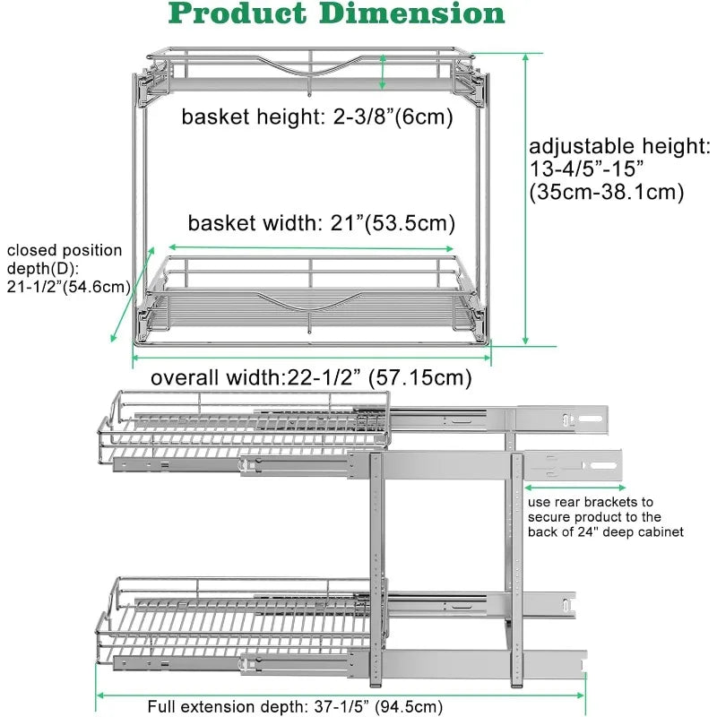 Pull Out Cabinet Organizer, Cabinet Pull Out Shelves, 2 Tier Pull Out Drawers for Kitchen Cabinets,
