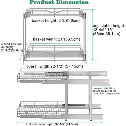 Pull Out Cabinet Organizer, Cabinet Pull Out Shelves, 2 Tier Pull Out Drawers for Kitchen Cabinets,