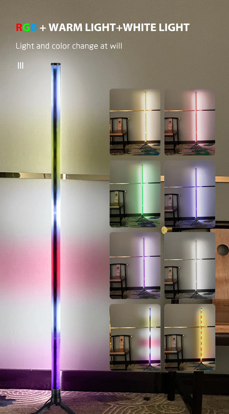 RGB LED Floor Lamp Indoor Home Decoration Modern Corner RGB Floor Lamp Living Rome Art Decor Atmospheric Standing Stand Lighting