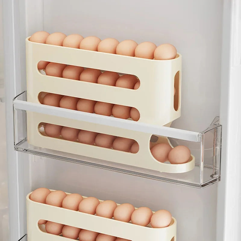 4 Layers Automatic Rolling Egg Holder Rack Fridge Egg Storage Box Container Refrigerator Egg Dispenser Fridge Organizer Kitchen