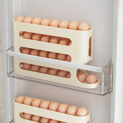 4 Layers Automatic Rolling Egg Holder Rack Fridge Egg Storage Box Container Refrigerator Egg Dispenser Fridge Organizer Kitchen