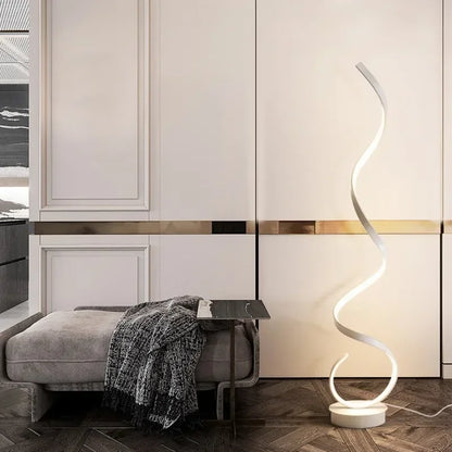 Modern Minimalist Aluminum Alloy Spiral Led Floor Lamp Study Bedroom Bedside Reading Light Living Room Sofa Lighting Decoration