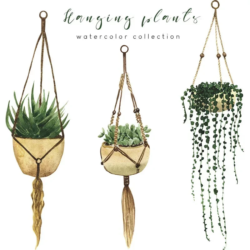 Three Hanging Plants Wall Basket Potted Tropical Succulent Plants Living Room Bedroom Wall Kitchen Decor Decals Home Decoration