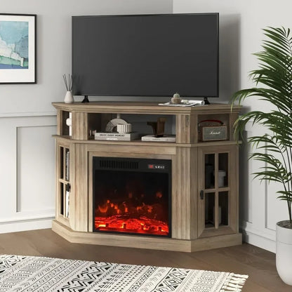 Corner Fireplace TV Stand for Television up to 55" with Storage Cabinets, Entertainment Center, Media Console for Living Room