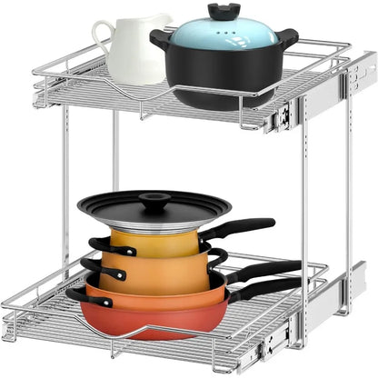 Pull Out Cabinet Organizer, Cabinet Pull Out Shelves, 2 Tier Pull Out Drawers for Kitchen Cabinets,