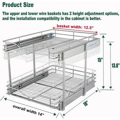 Pull Out Cabinet Organizer, Cabinet Pull Out Shelves, 2 Tier Pull Out Drawers for Kitchen Cabinets,