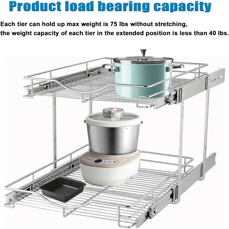 Pull Out Cabinet Organizer, Cabinet Pull Out Shelves, 2 Tier Pull Out Drawers for Kitchen Cabinets,