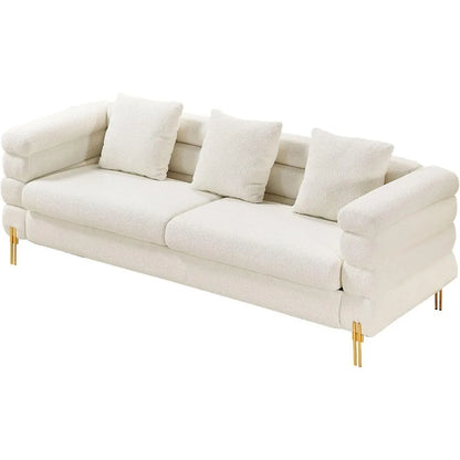 85 Inch Sofa, Oversized Sofa, 3 Seats Comfy Couch for Living Room, Deep Seat Sofa with Sturdy Wood Frame, Bouclé Couch, White