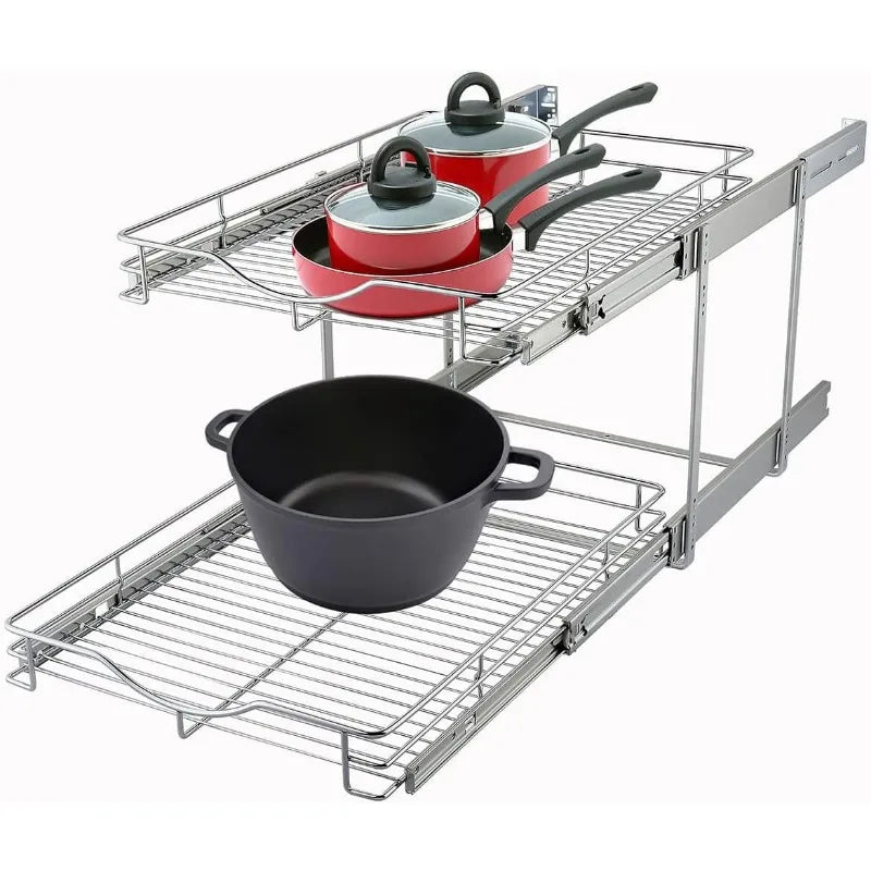 Pull Out Cabinet Organizer, Cabinet Pull Out Shelves, 2 Tier Pull Out Drawers for Kitchen Cabinets,