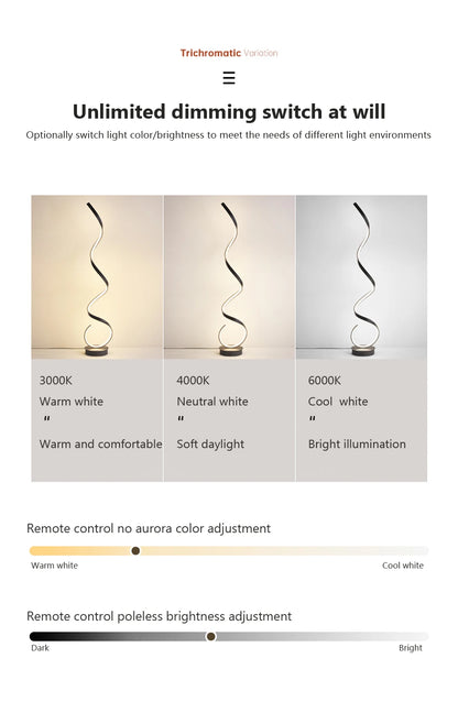 Modern LED Floor Lamp Home Decor Spiral Line Lights Bedroom Living Room Sofa Corner Black White Indoor Vertical Lighting Lustre