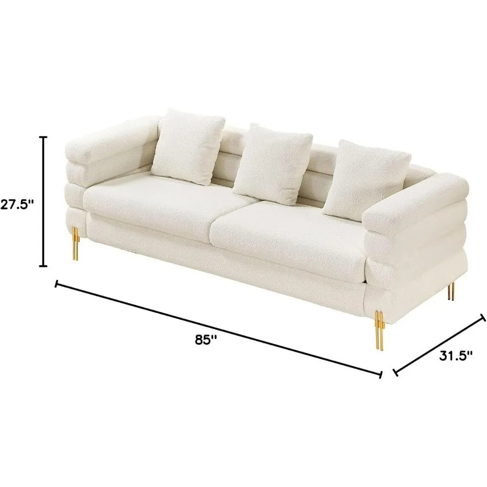 85 Inch Sofa, Oversized Sofa, 3 Seats Comfy Couch for Living Room, Deep Seat Sofa with Sturdy Wood Frame, Bouclé Couch, White