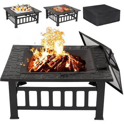 Fire Pits, 32 Inch Outdoor Fire Pit Table, Wood Burning Firepit Stove with Lid for Camping&BBQ, Garden, Backyard, Fire Pits
