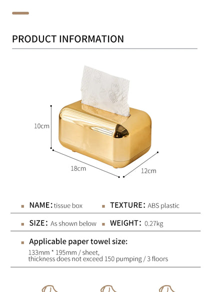 Light Luxury Golden Tissue Box Wipe Case Boxed Tissue Office and Home Storage Box Living Room Desktop Decoration Tissue Box Gift