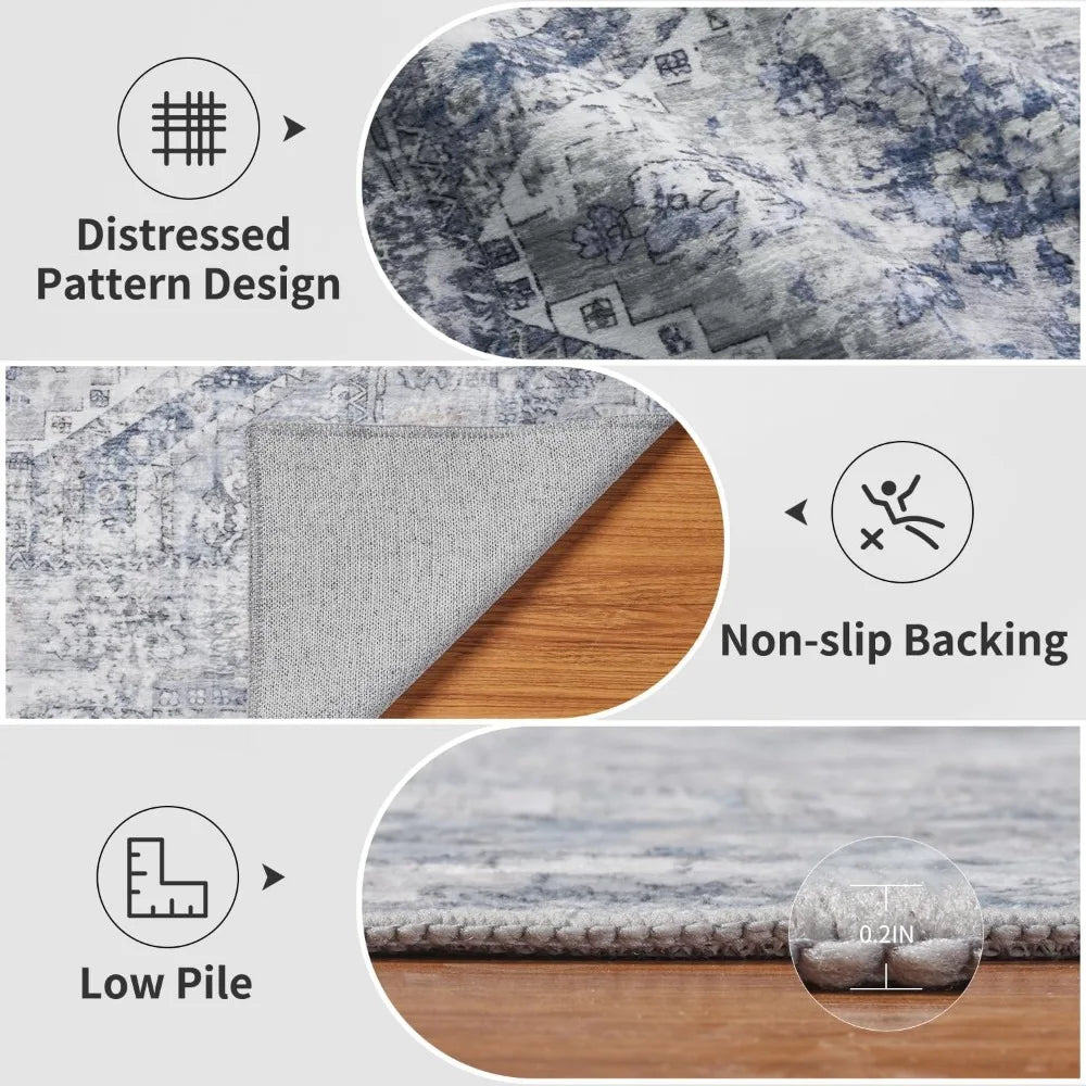 Area Rugs for Living Room, Machine Washable Non Slip Rug Modern Distressed Moroccan Indoor Area Rug Carpet Ultra Soft Rugs