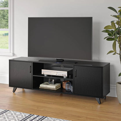 TV Stand,Entertainment Center with 2Doors and 2Cubby Storages Cabinets for up to 65 inch for Living Room Bedroom Black,53.5 inch