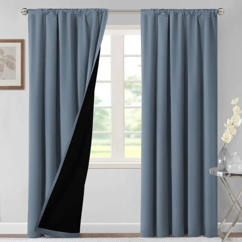 100% Blackout Curtains for Bedroom Thermal Insulated Blackout Curtains 84 Inches Long Rod Pocket Window Drapes