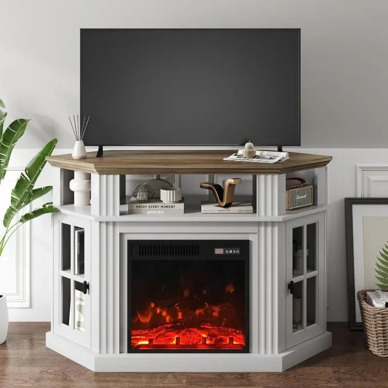 Corner Fireplace TV Stand for Television up to 55" with Storage Cabinets, Entertainment Center, Media Console for Living Room