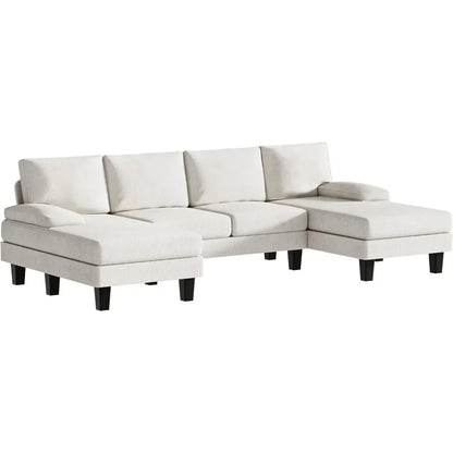 Convertible Sectional Sofa , 4 Seat Sofa Set for Living Room with Throw Pillows, U-Shaped Modern Minimalist Fabric Modular Sofa