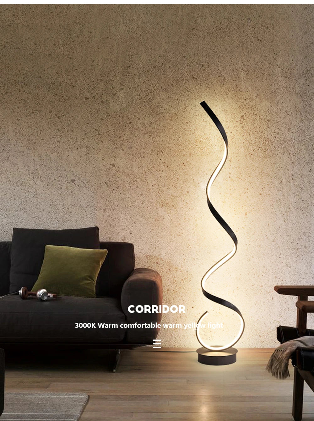 Modern LED Floor Lamp Home Decor Spiral Line Lights Bedroom Living Room Sofa Corner Black White Indoor Vertical Lighting Lustre