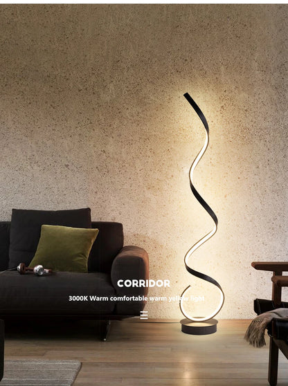Modern LED Floor Lamp Home Decor Spiral Line Lights Bedroom Living Room Sofa Corner Black White Indoor Vertical Lighting Lustre