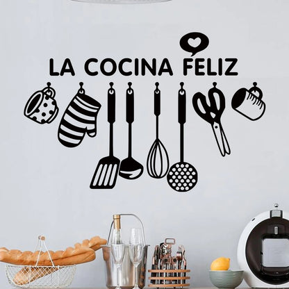 Cartoon Black Spoon Scissors Silhouette Kitchen Tool Wall Stickers for Bedroom Living Room Kitchen Decoration Wall Decals