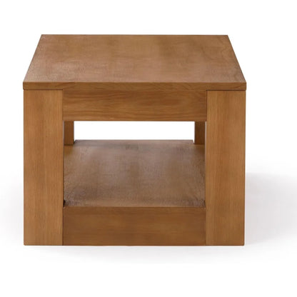 Modern Rectangular Coffee Table with Shelf, Solid Wood, 40 Inch, Cene for Living Room, Pecan Wirebrush
