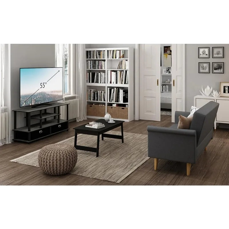 Furinno JAYA Large Stand for Up To 50-Inch TV, Columbia Walnut/Black/Dark Brown Tv Stand Living Room Furniture