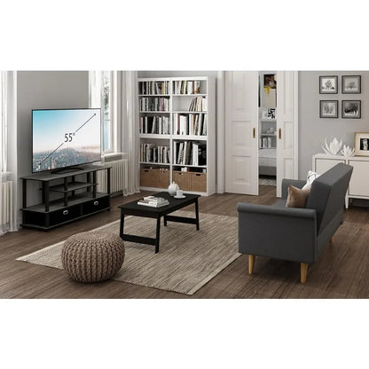 Furinno JAYA Large Stand for Up To 50-Inch TV, Columbia Walnut/Black/Dark Brown Tv Stand Living Room Furniture