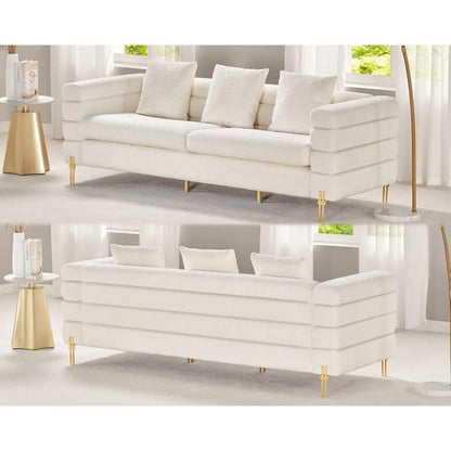 85 Inch Sofa, Oversized Sofa, 3 Seats Comfy Couch for Living Room, Deep Seat Sofa with Sturdy Wood Frame, Bouclé Couch, White