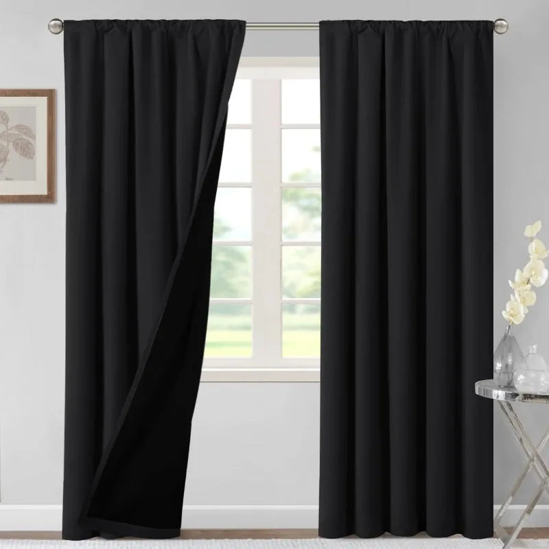 100% Blackout Curtains for Bedroom Thermal Insulated Blackout Curtains 84 Inches Long Rod Pocket Window Drapes