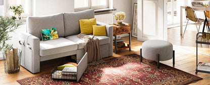 Loveseat Sofa with Drawer & Charging Port,Couches for Living Room with Track Armrest, Double Sofa for Bedroom, Grey