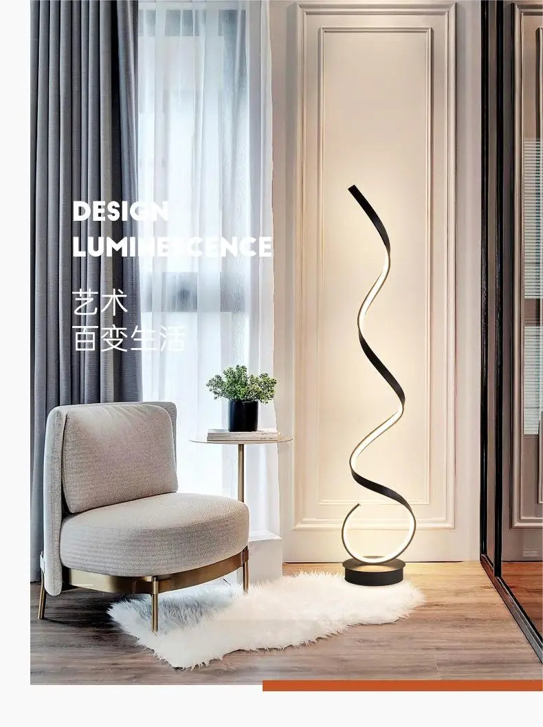Modern Minimalist Aluminum Alloy Spiral Led Floor Lamp Study Bedroom Bedside Reading Light Living Room Sofa Lighting Decoration