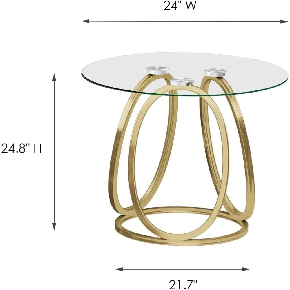 Gold End Table for Living Room, Modern Glass Side Table with Metal Frames for Home&Office, Glass Eedroom, Gold Finish, 1 PC