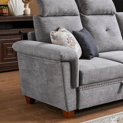 Convertible Sectional Sofa with Storage, 4 Seat L Shaped Couch with Chaise and Cup Holder Fabric Sofas Couches for Living Room
