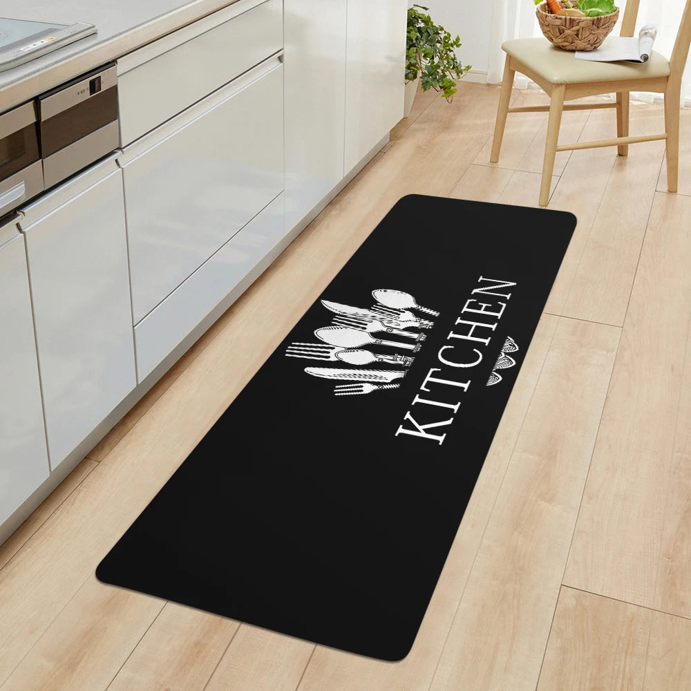 1pc Kitchen Tableware Letter Print Floor Mat Living Room Bathroom Kithchen Carpet Home Doormat Balcony Door Anti Slip Rug