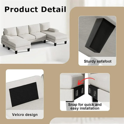 Convertible Sectional Sofa , 4 Seat Sofa Set for Living Room with Throw Pillows, U-Shaped Modern Minimalist Fabric Modular Sofa