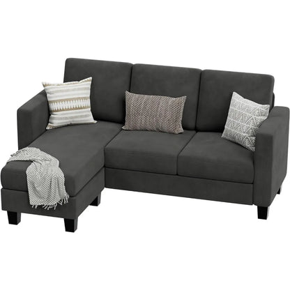 Living Room Sofa,Convertible Sectional , Movable Ottoman Small Couch, for Living Room ,3 Seat L-Shaped Sofa with Linen Fabric