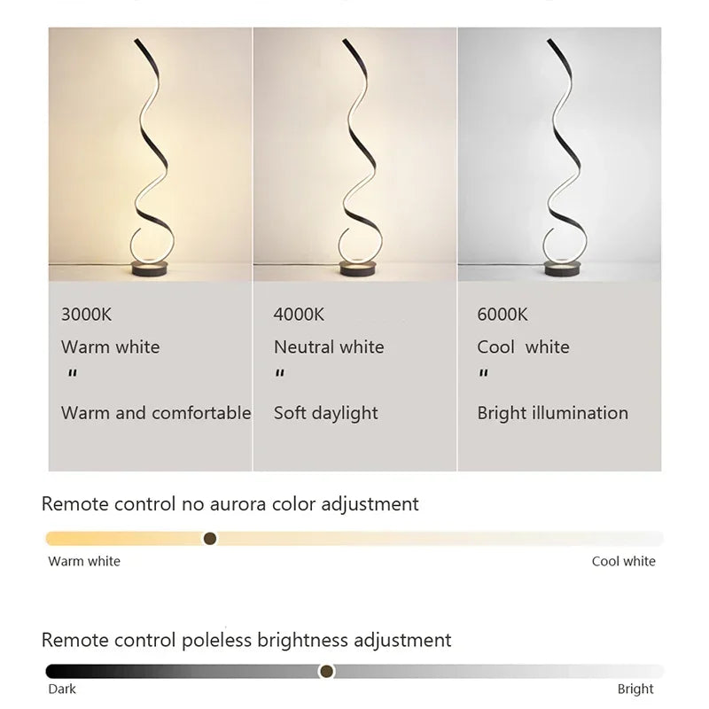 Modern LED Floor Lamp Home Decor Spiral Line Lights Bedroom Living Room Sofa Corner Black White Indoor Vertical Lighting Lustre