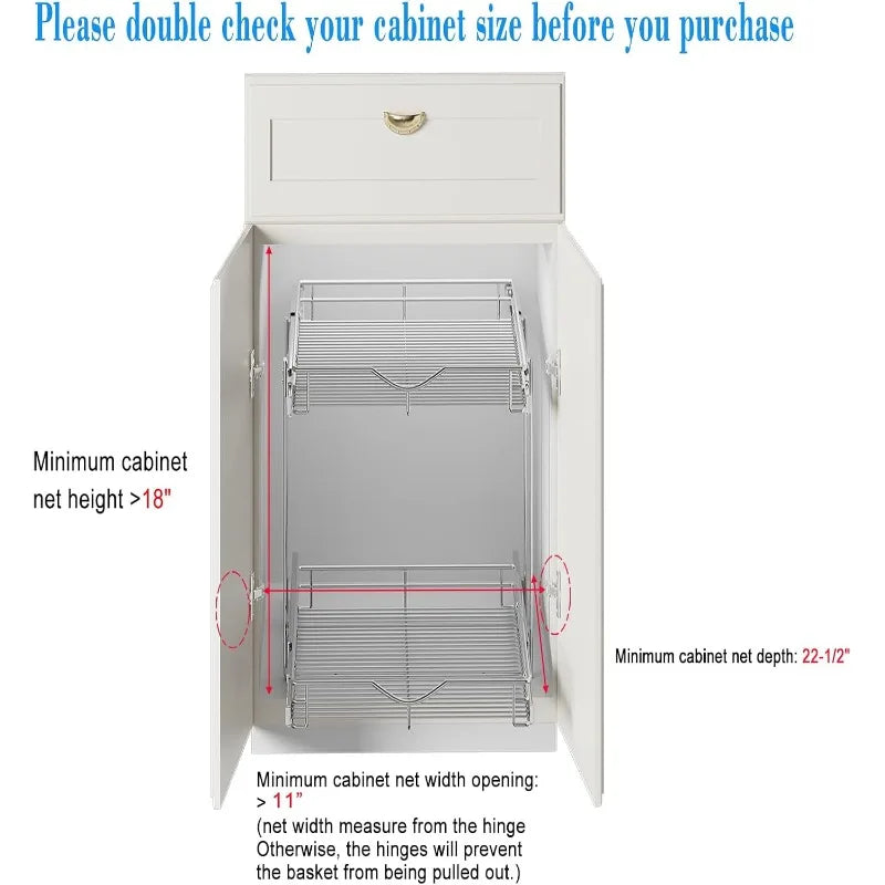 Pull Out Cabinet Organizer, Cabinet Pull Out Shelves, 2 Tier Pull Out Drawers for Kitchen Cabinets,
