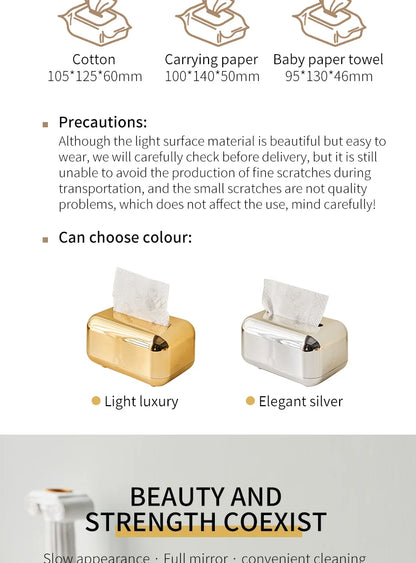 Light Luxury Golden Tissue Box Wipe Case Boxed Tissue Office and Home Storage Box Living Room Desktop Decoration Tissue Box Gift