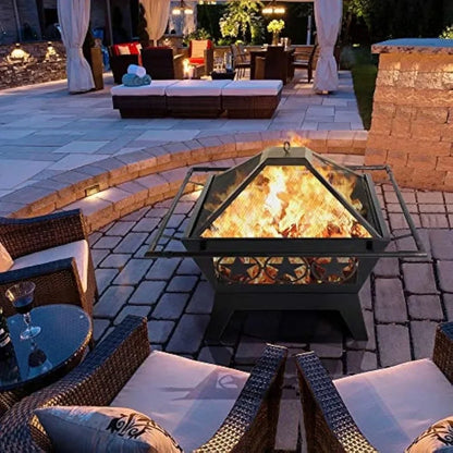 XMSJ Fire Pit，Outside Outdoor Fireplace Large Square Wood Burning Fire Pit Heavy Duty for Patio BBQ Camping Bonfire，32in Fire Pi