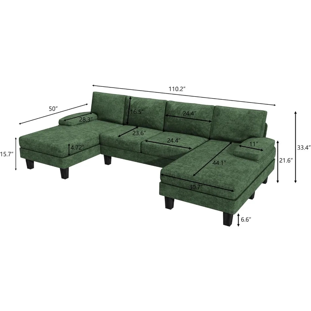 Sofa Convertible Sectional with Soft Cotton Chenille Fabric for Living Room,Oversized Seats Comfortable Backrest,Green Couch