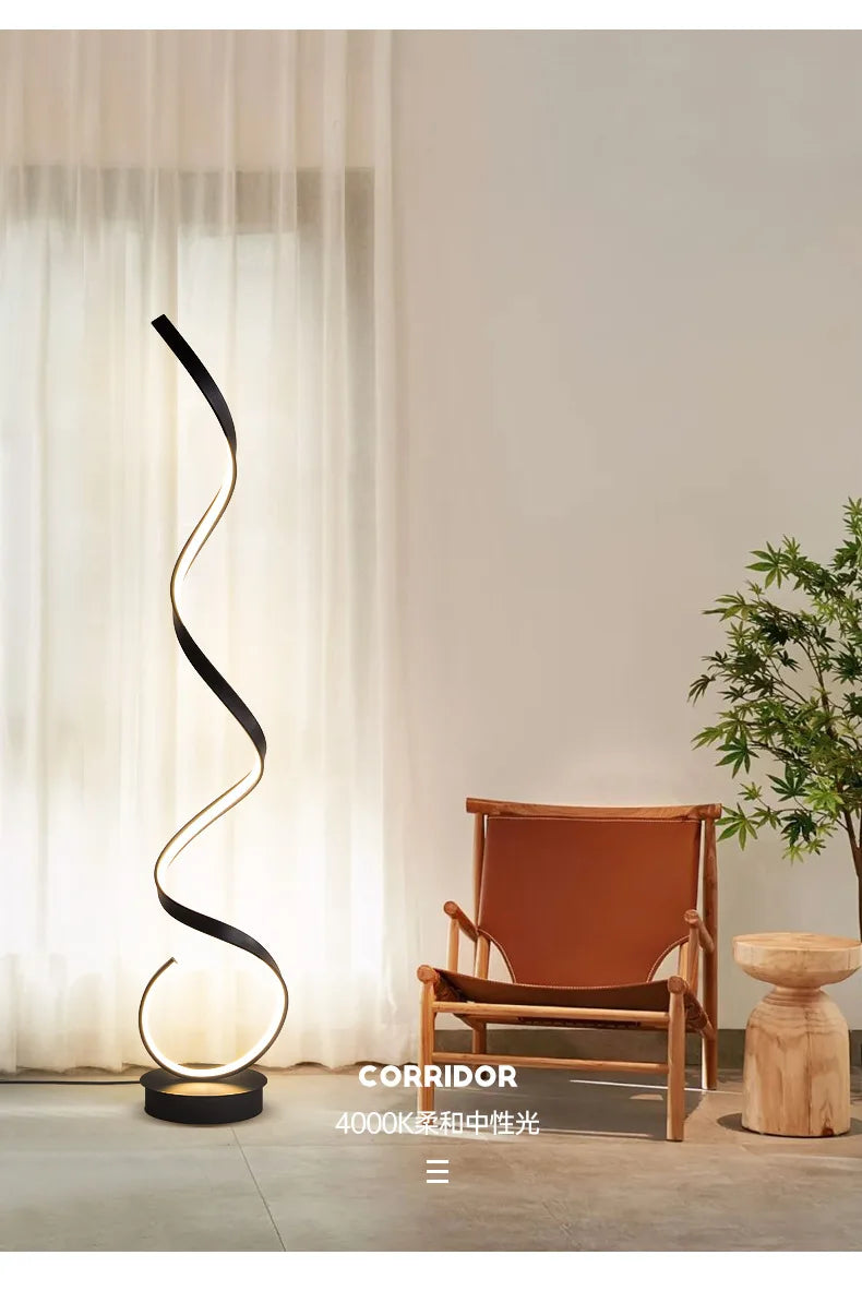 Modern Minimalist Aluminum Alloy Spiral Led Floor Lamp Study Bedroom Bedside Reading Light Living Room Sofa Lighting Decoration