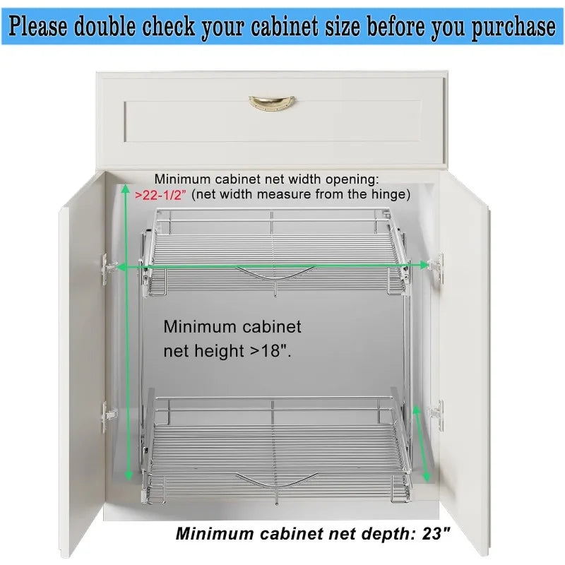 Pull Out Cabinet Organizer, Cabinet Pull Out Shelves, 2 Tier Pull Out Drawers for Kitchen Cabinets,