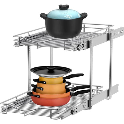 Pull Out Cabinet Organizer, Cabinet Pull Out Shelves, 2 Tier Pull Out Drawers for Kitchen Cabinets,