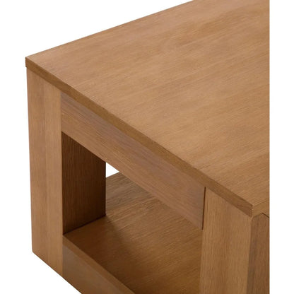 Modern Rectangular Coffee Table with Shelf, Solid Wood, 40 Inch, Cene for Living Room, Pecan Wirebrush