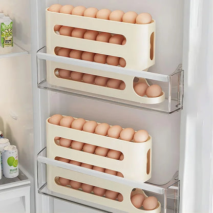 4 Layers Automatic Rolling Egg Holder Rack Fridge Egg Storage Box Container Refrigerator Egg Dispenser Fridge Organizer Kitchen